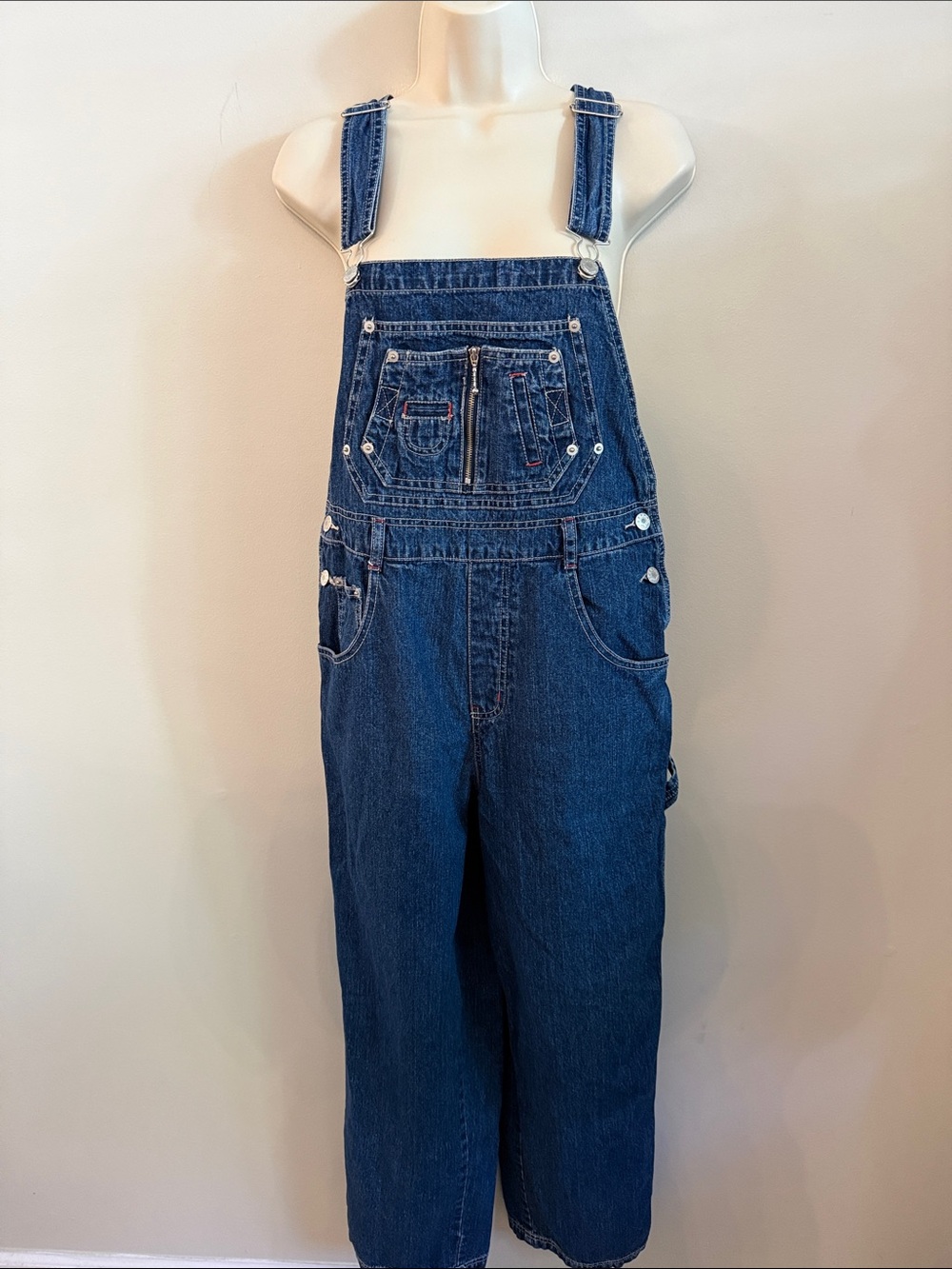 L.A. Blues Women's Classic Dark Blue Denim Overalls Size 8 Versatile